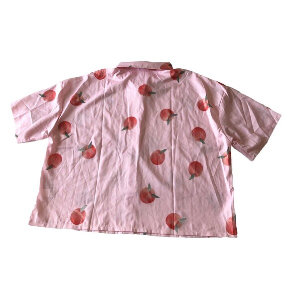Shein Peach Boxy Shirt Women Pink Peach Design Button Collar Short Sleeve Large - Picture 2 of 12